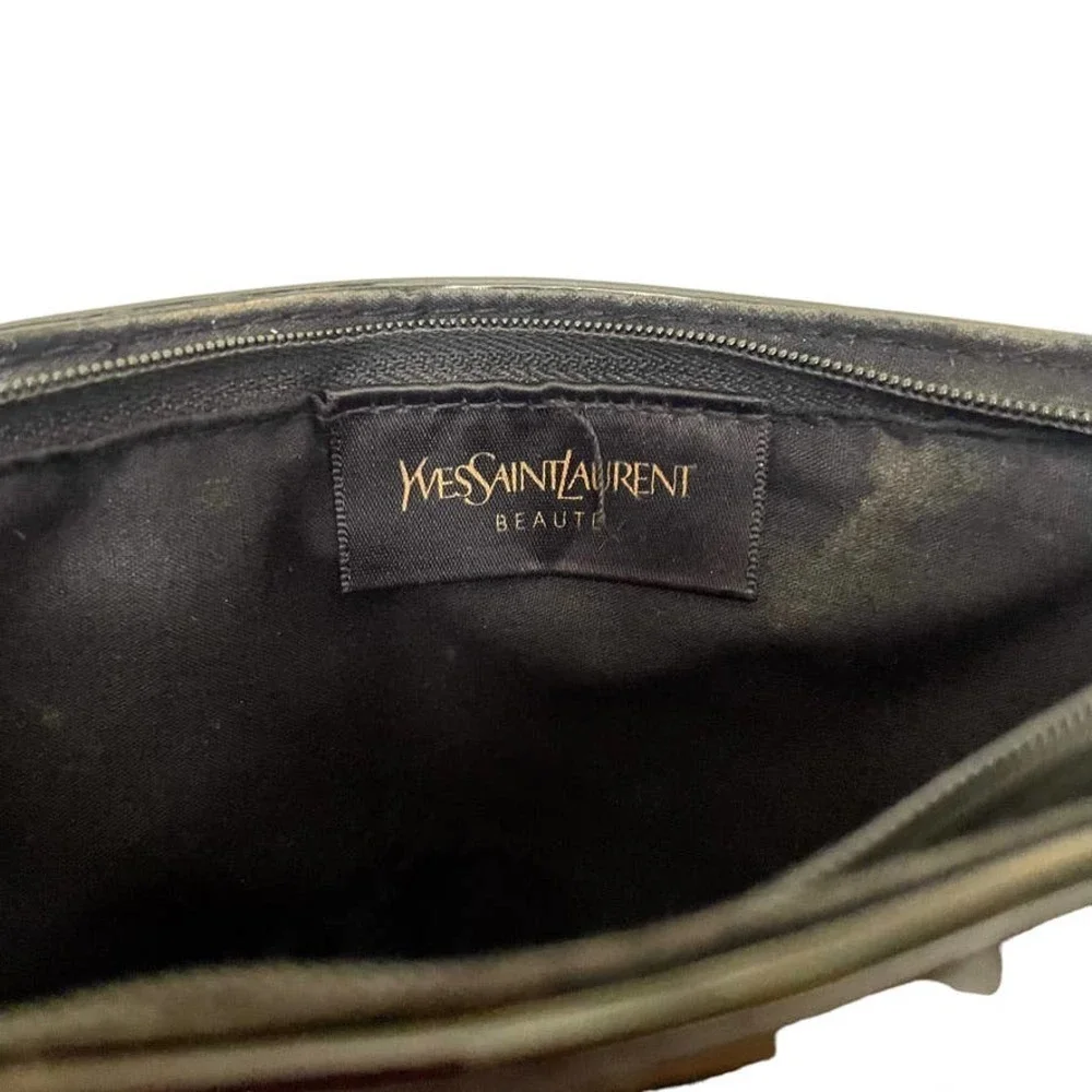 Yves Saint Laurent YSL Beauté Black Patent Faux Leather Zip Pouch Cosmetic Case